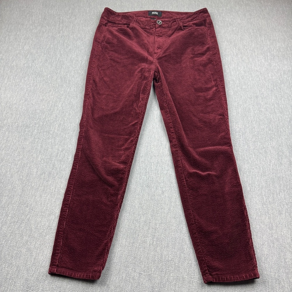 Paige Pants Womens 31x26 Red Burgundy Hoxton Ankle Corduroy Casual Stretch